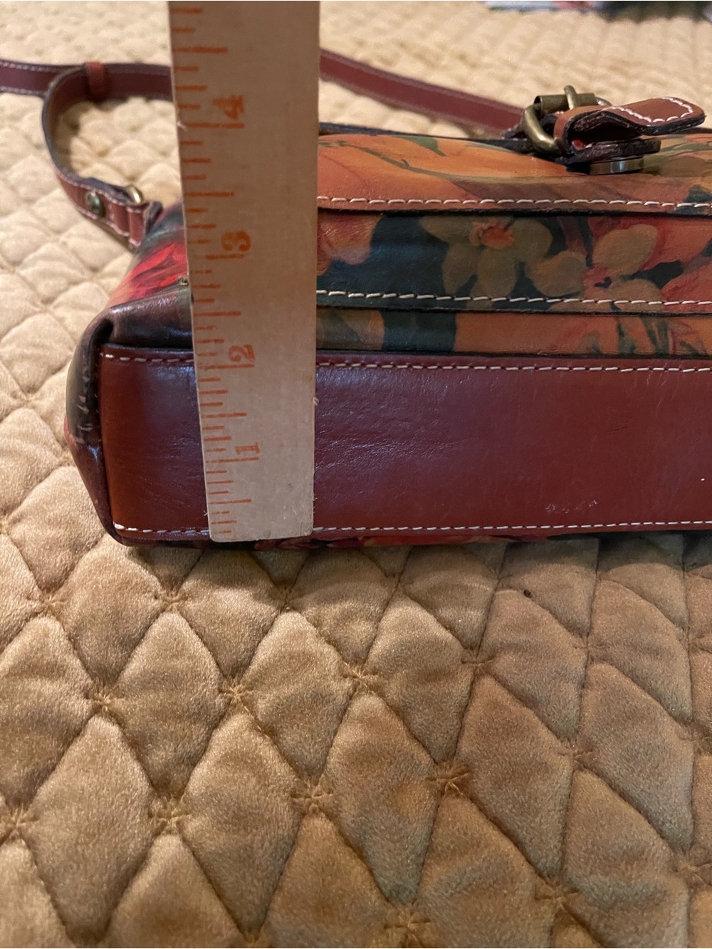 Patricia Nash Burnt Orange Floral Leather Crossbody with Buckle Detail - Picture 9 of 11